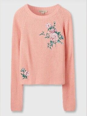 O'STIN Studio 100% Acrylic Pink Floral Embroidered Knit Cropped Sweater Medium